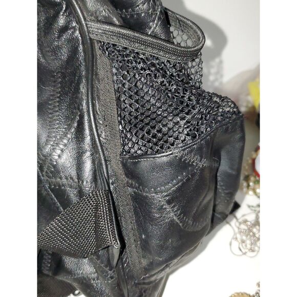 A Genuine Leather Backpack School Hiking Knapsack Black Adjustable As-Is - Picture 11 of 14